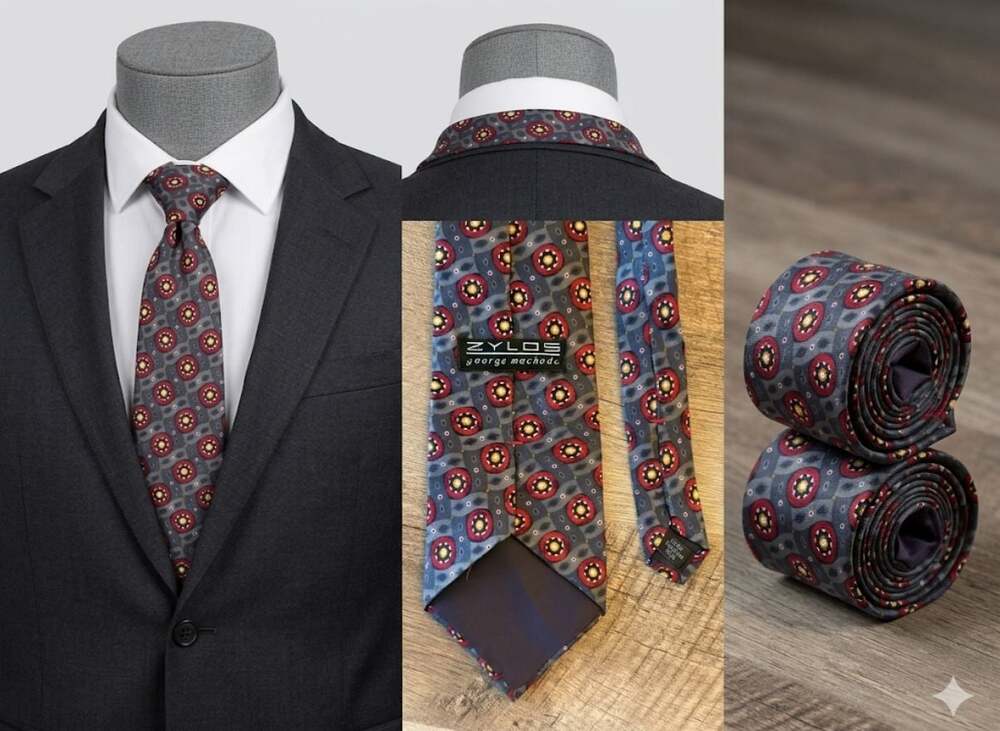 Zylos George Machado 100% Italian Silk Geometric Pattern Necktie